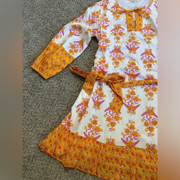 J.Crew Long Sleeve Block Print Floral Dress Orange India Cotton Tunic Med Pink - Picture 4 of 11